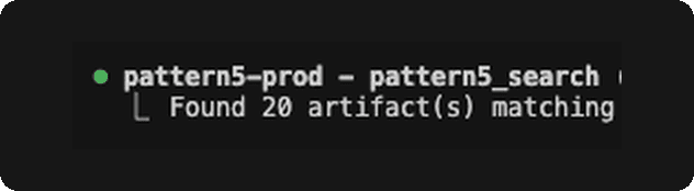 Terminal showing pattern5_search MCP tool finding 20 matching artifacts